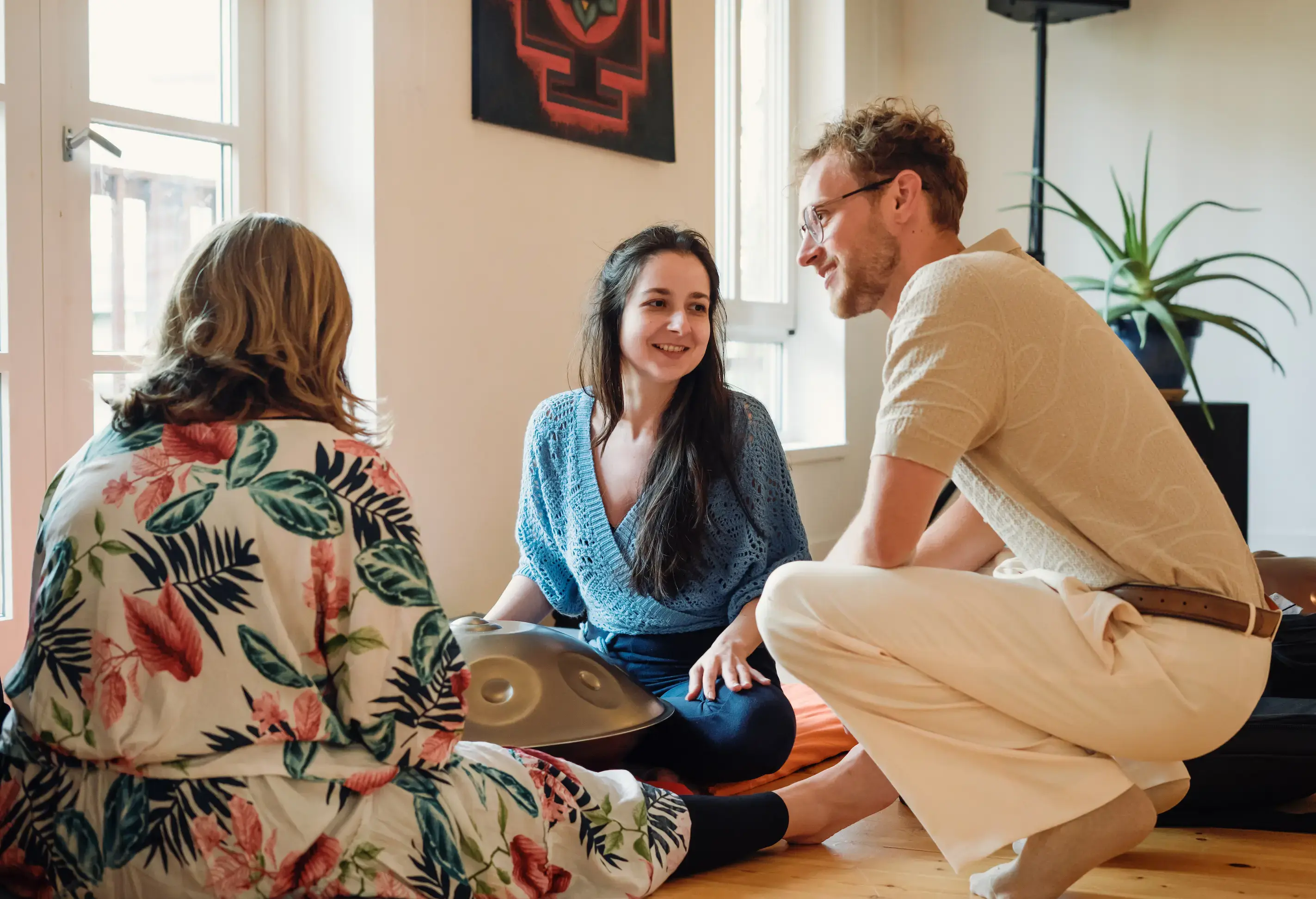 Calm wellness setting with handpan session